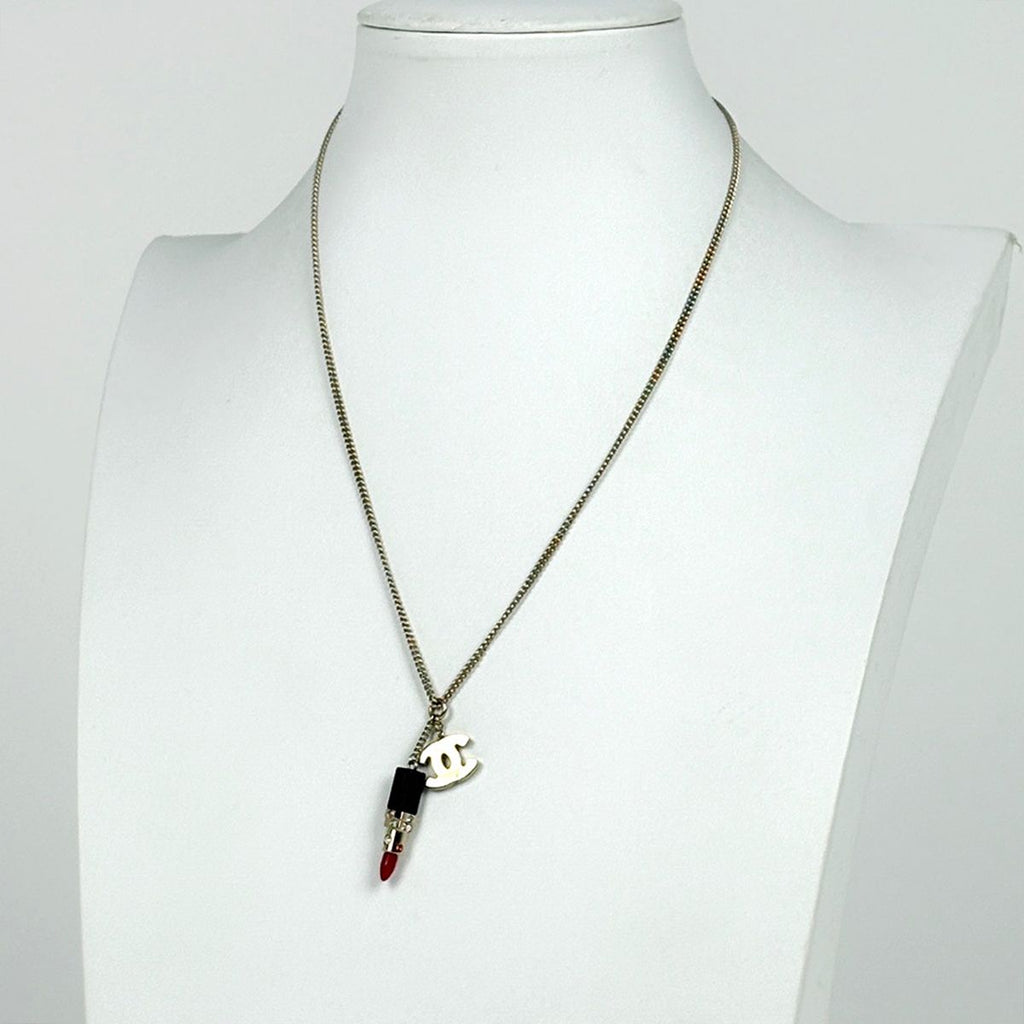 Chanel CC Logo Rhinestone Necklace Lip Gold Plated — view 5