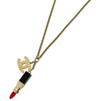 Chanel CC Logo Rhinestone Necklace Lip Gold Plated
