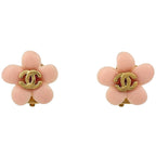 Chanel CC Logo Earrings Flower Gold Plated Pink