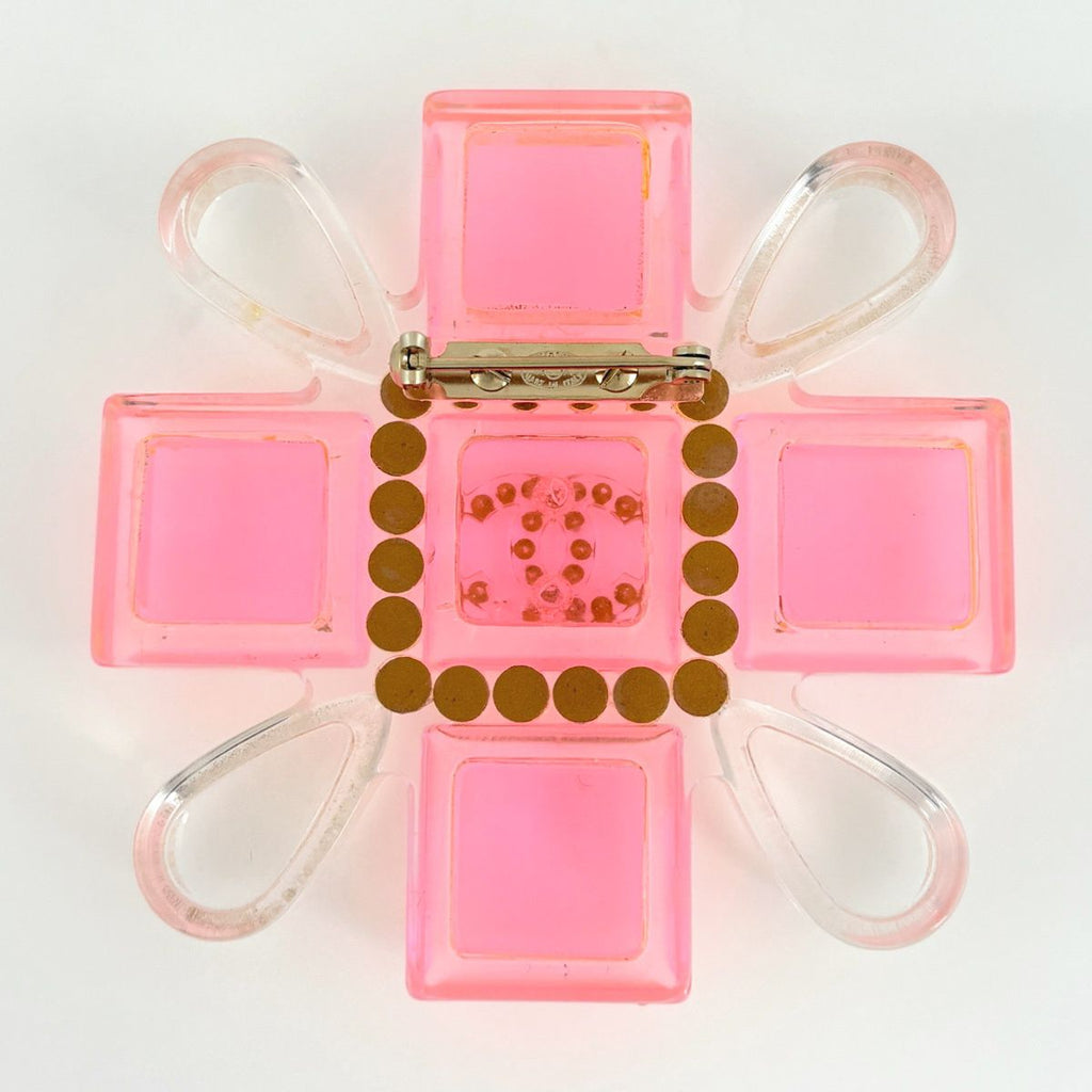 Chanel CC Logo Rhinestone Brooch Plastic Pink Clear — view 2