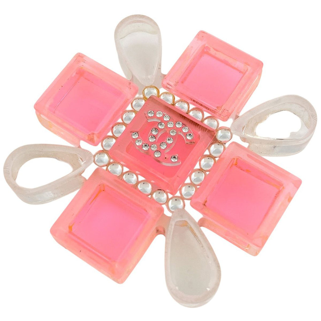 Chanel CC Logo Rhinestone Brooch Plastic Pink Clear