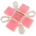 Chanel CC Logo Rhinestone Brooch Plastic Pink Clear
