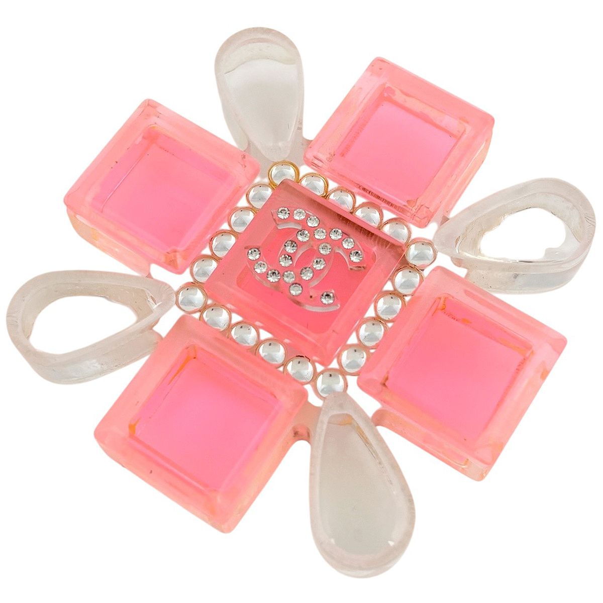 Chanel CC Logo Rhinestone Brooch Plastic Pink Clear