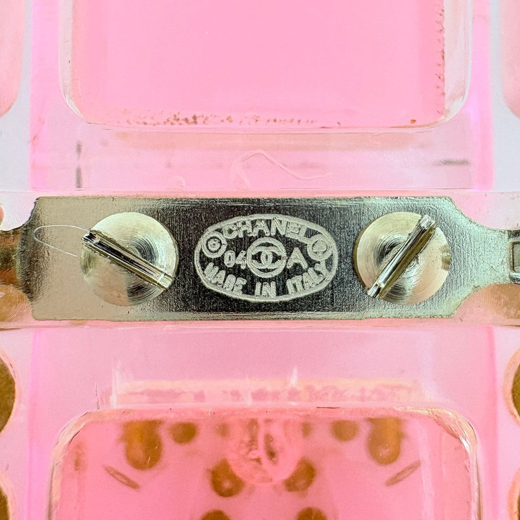 Chanel CC Logo Rhinestone Brooch Plastic Pink Clear — view 6