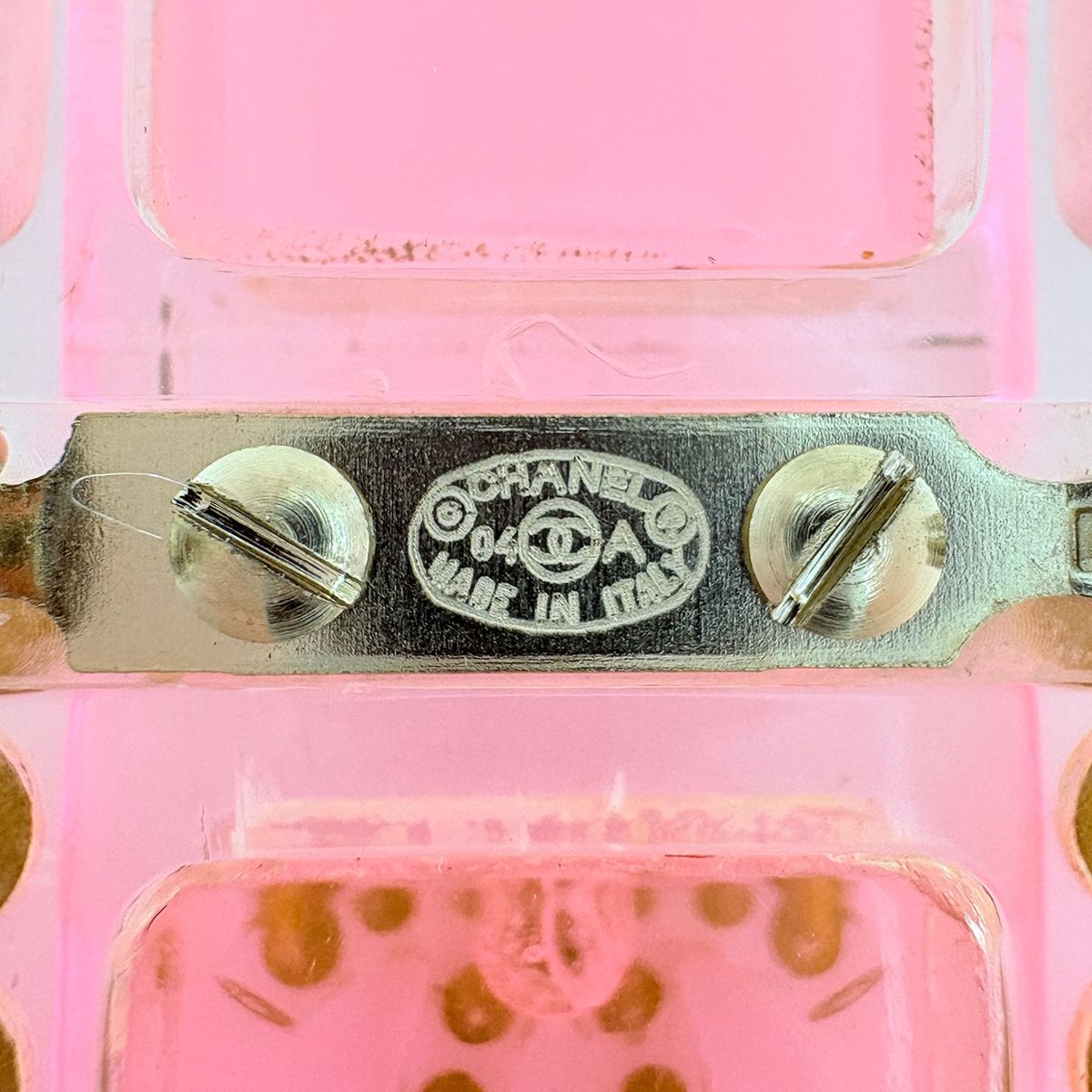 Chanel CC Logo Rhinestone Brooch Plastic Pink Clear — view 6