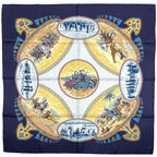 Hermes Carre 90 Cavaliers Peuls Horseman of the Poul Tribe Scarf Silk Navy