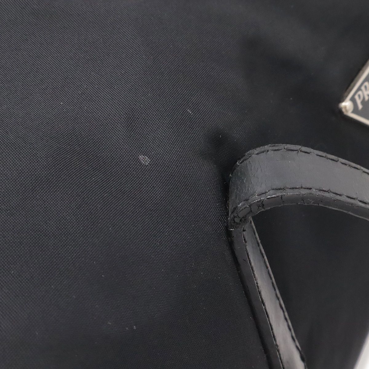 Prada Triangle Logo Mini Boston Bag Tote Nylon Patent Nero Black Silver — view 4