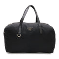 Prada Triangle Logo Mini Boston Bag Tote Nylon Patent Nero Black Silver