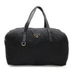 Prada Triangle Logo Mini Boston Bag Tote Nylon Patent Nero Black Silver