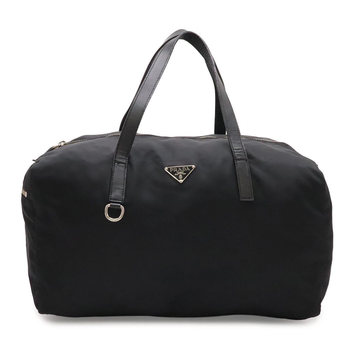 Prada Triangle Logo Mini Boston Bag Tote Nylon Patent Nero Black Silver