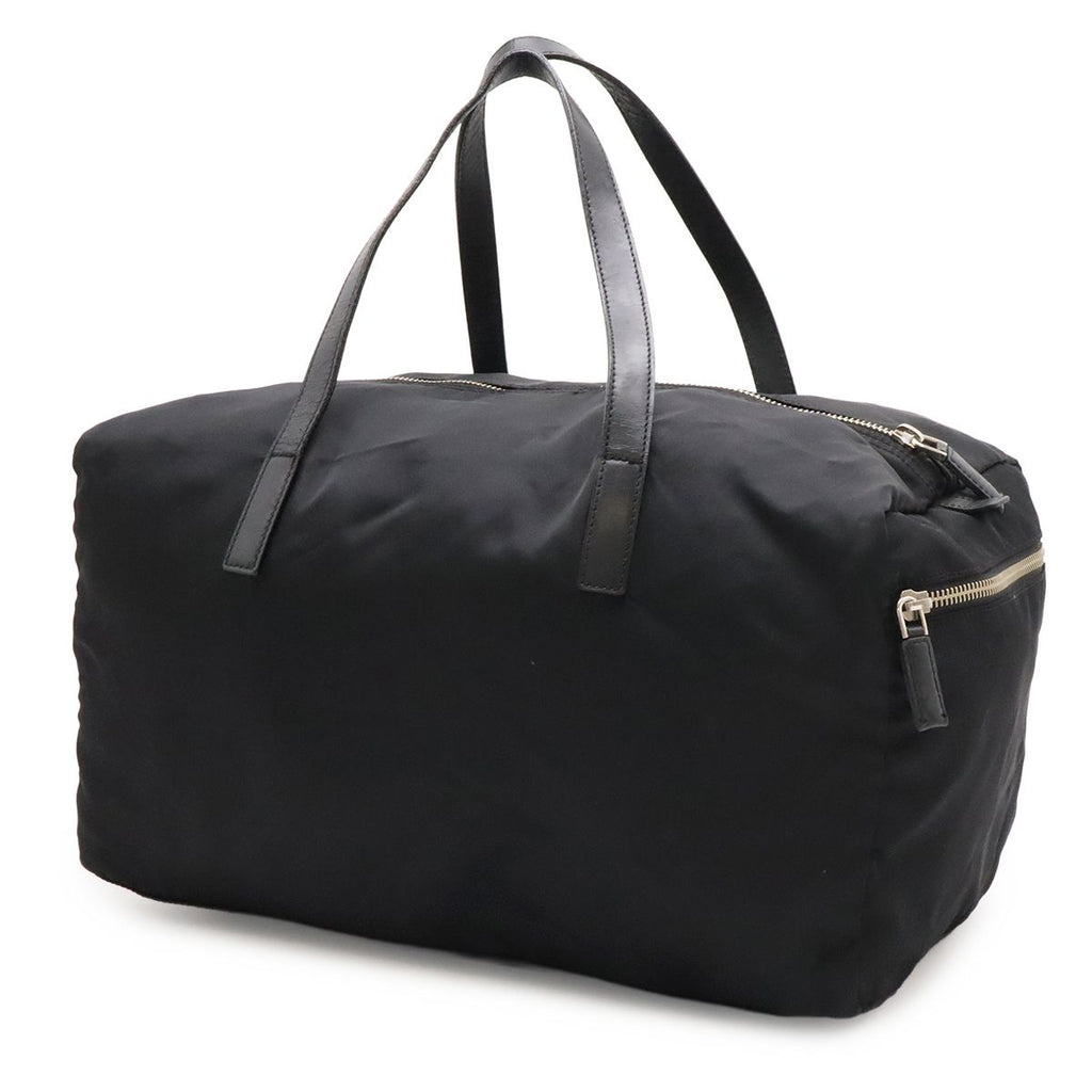 Prada Triangle Logo Mini Boston Bag Tote Nylon Patent Nero Black Silver — view 2