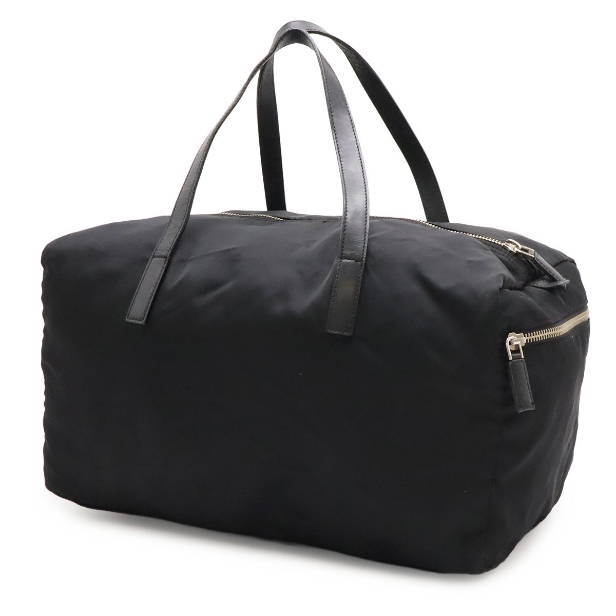 Prada Triangle Logo Mini Boston Bag Tote Nylon Patent Nero Black Silver — view 2