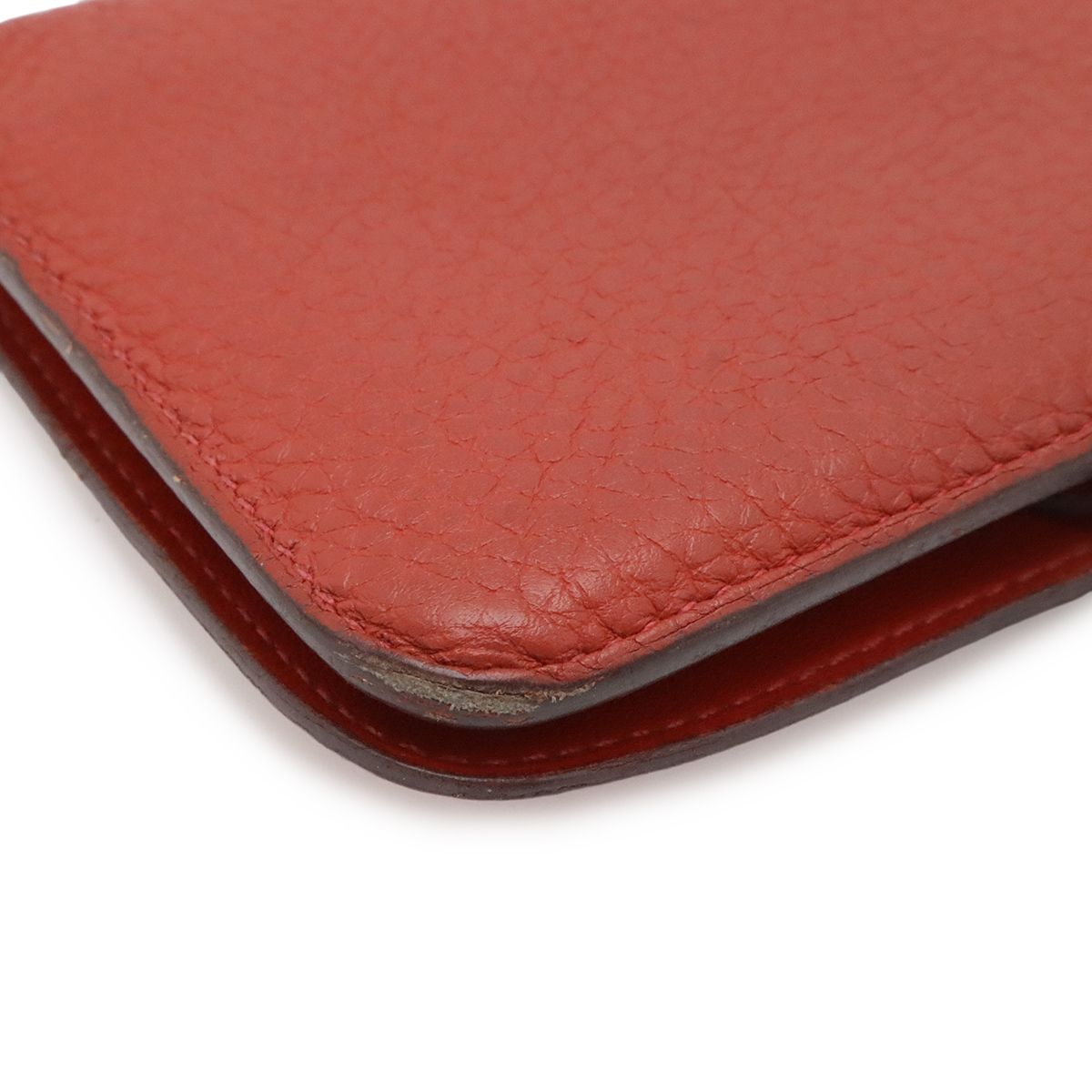 Hermes Dogon Compact Coin Purse Card Case Togo Leather Terracotta Silver — view 3