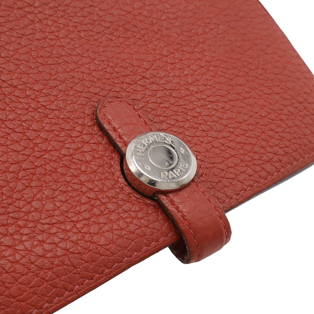 Hermes Dogon Compact Coin Purse Card Case Togo Leather Terracotta Silver — view 4