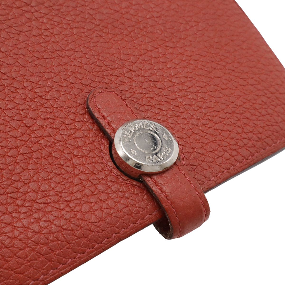 Hermes Dogon Compact Coin Purse Card Case Togo Leather Terracotta Silver — view 4