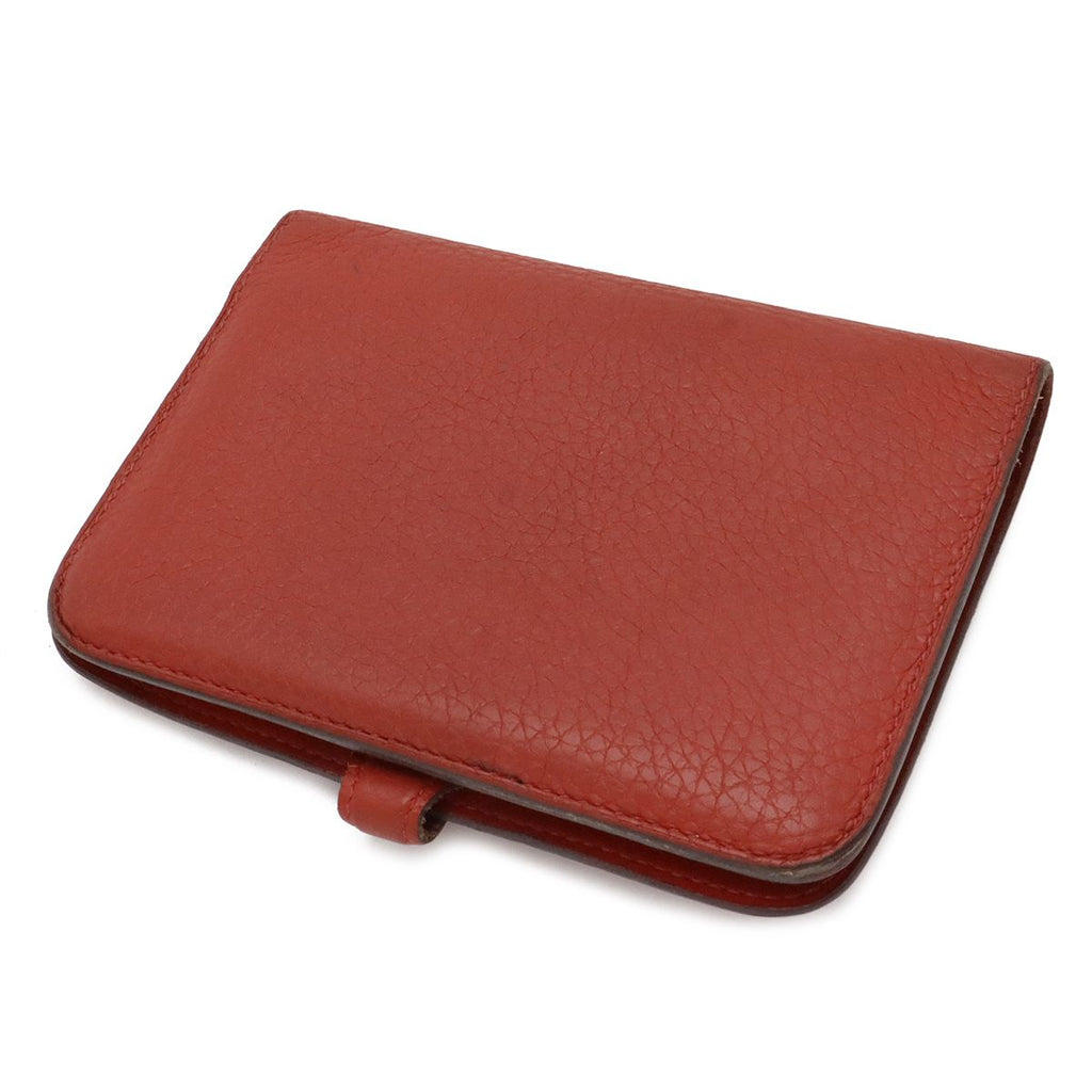 Hermes Dogon Compact Coin Purse Card Case Togo Leather Terracotta Silver — view 2