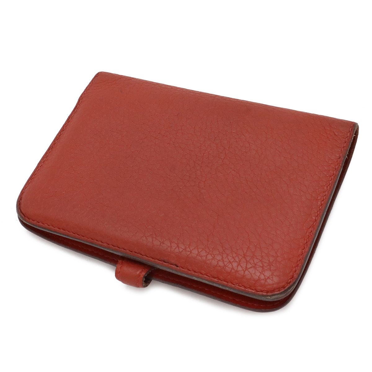 Hermes Dogon Compact Coin Purse Card Case Togo Leather Terracotta Silver — view 2