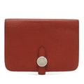Hermes Dogon Compact Coin Purse Card Case Togo Leather Terracotta Silver