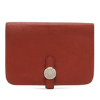 Hermes Dogon Compact Coin Purse Card Case Togo Leather Terracotta Silver