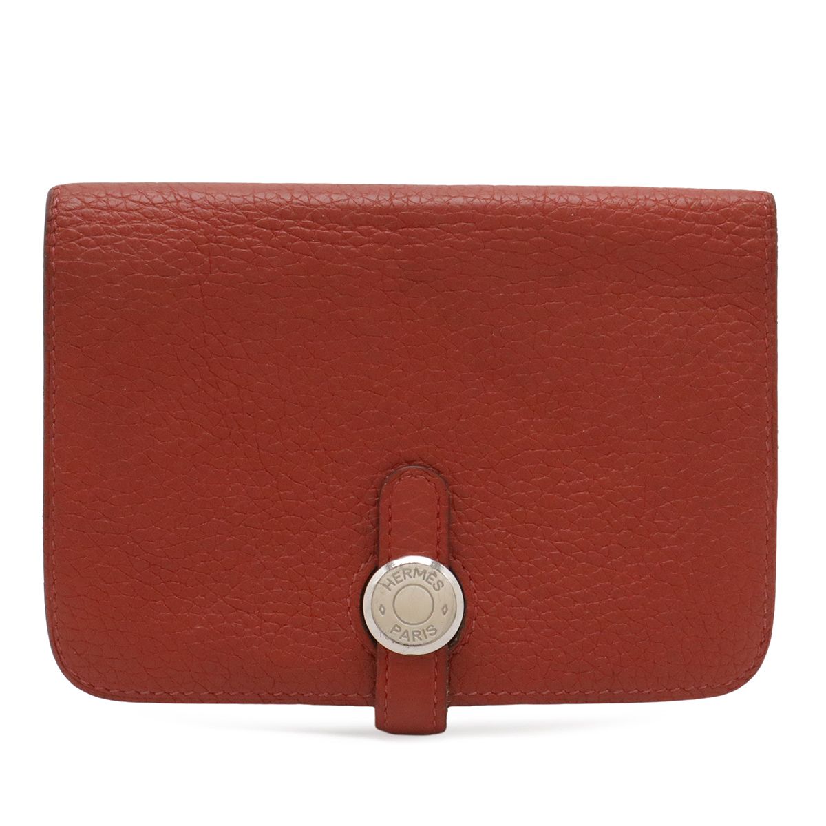 Hermes Dogon Compact Coin Purse Card Case Togo Leather Terracotta Silver