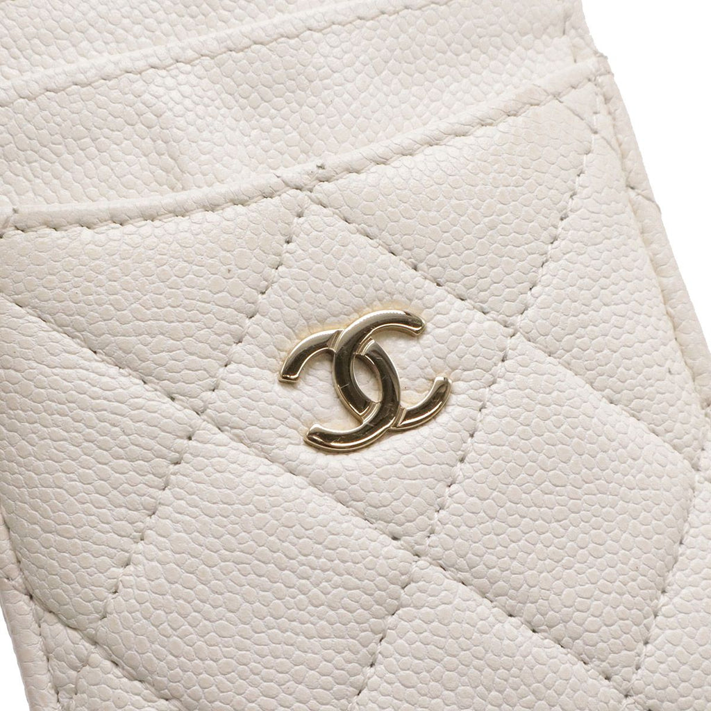 Chanel Quilted CC Logo Card Case Business Holder Caviar Leather Ivory White Gold — view 4