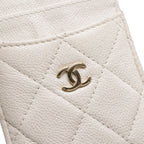 Chanel Quilted CC Logo Card Case Business Holder Caviar Leather Ivory White Gold — view 4