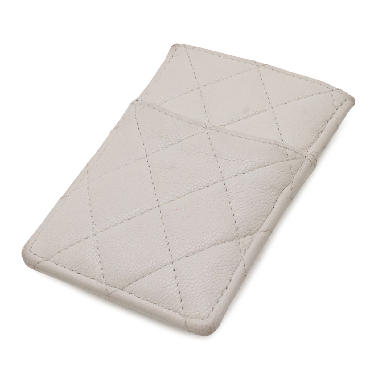 Chanel Quilted CC Logo Card Case Business Holder Caviar Leather Ivory White Gold — view 2