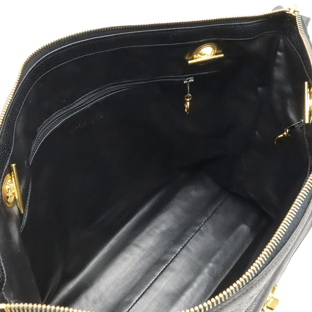 Chanel CC Logo Tote Chain Shoulder Bag Caviar Leather Black Gold — view 6