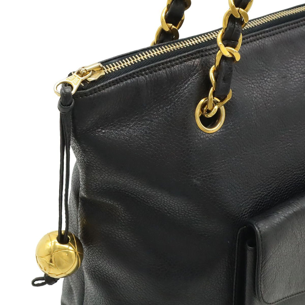 Chanel CC Logo Tote Chain Shoulder Bag Caviar Leather Black Gold — view 5