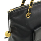 Chanel CC Logo Tote Chain Shoulder Bag Caviar Leather Black Gold — view 5