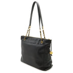 Chanel CC Logo Tote Chain Shoulder Bag Caviar Leather Black Gold — view 2
