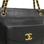 Chanel CC Logo Tote Chain Shoulder Bag Caviar Leather Black Gold — view 8