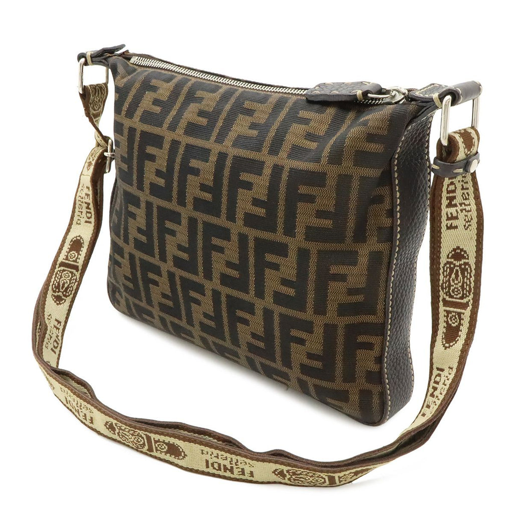 Fendi Selleria Zucca Logo Shoulder Bag Crossbody Canvas Leather Brown Silver — view 2
