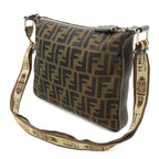 Fendi Selleria Zucca Logo Shoulder Bag Crossbody Canvas Leather Brown Silver — view 2