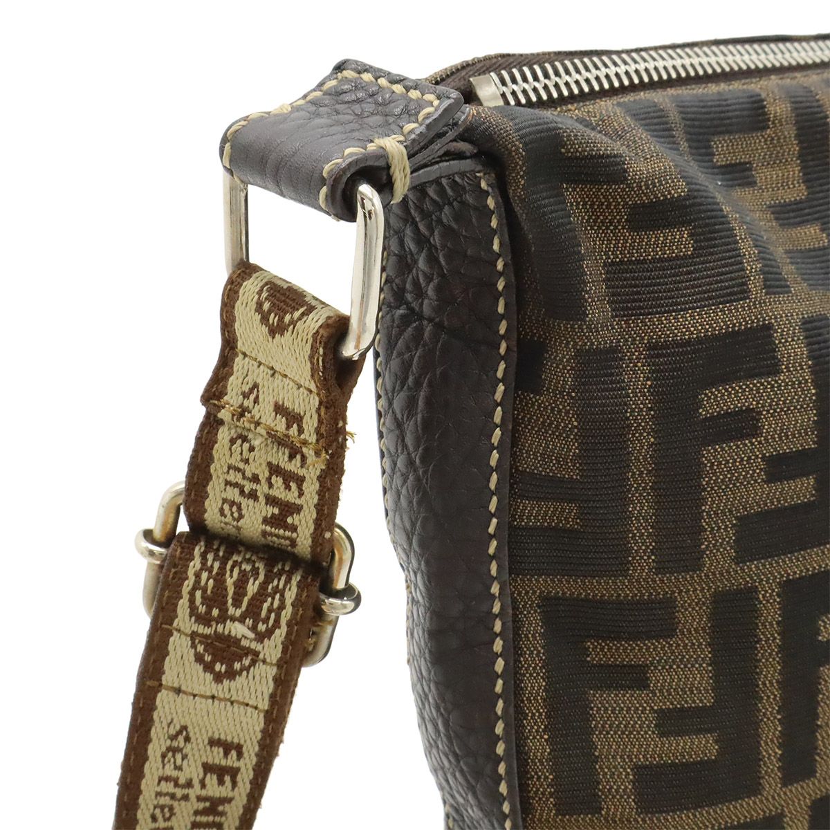 Fendi Selleria Zucca Logo Shoulder Bag Crossbody Canvas Leather Brown Silver — view 4