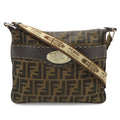 Fendi Selleria Zucca Logo Shoulder Bag Crossbody Canvas Leather Brown Silver