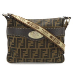 Fendi Selleria Zucca Logo Shoulder Bag Crossbody Canvas Leather Brown Silver