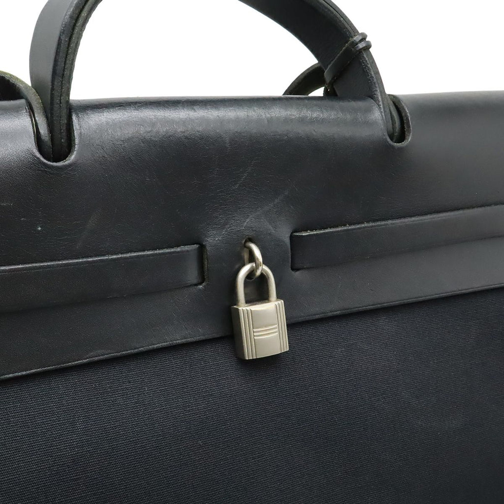 Hermes Herbag MM 2-Way Shoulder Bag Toile Officier Leather Black Silver — view 7