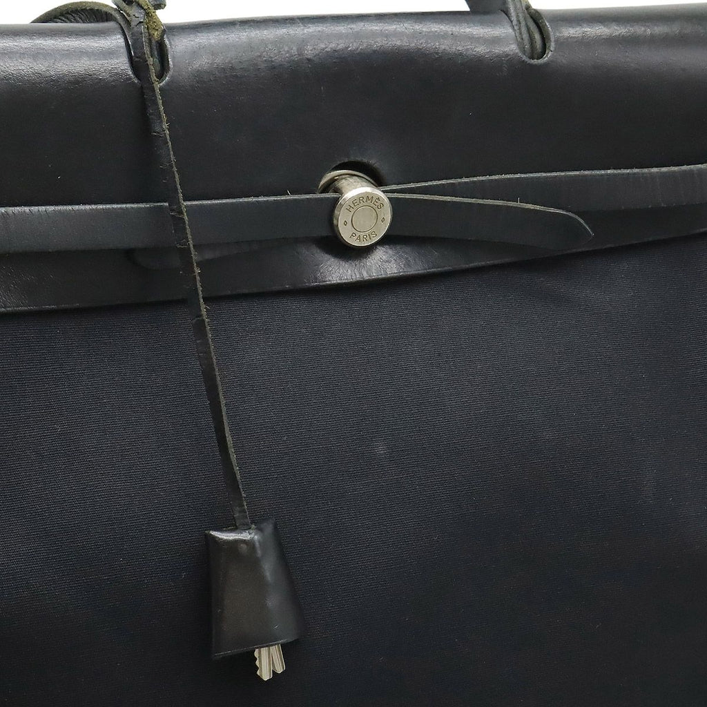 Hermes Herbag MM 2-Way Shoulder Bag Toile Officier Leather Black Silver — view 8