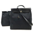 Hermes Herbag MM 2-Way Shoulder Bag Toile Officier Leather Black Silver