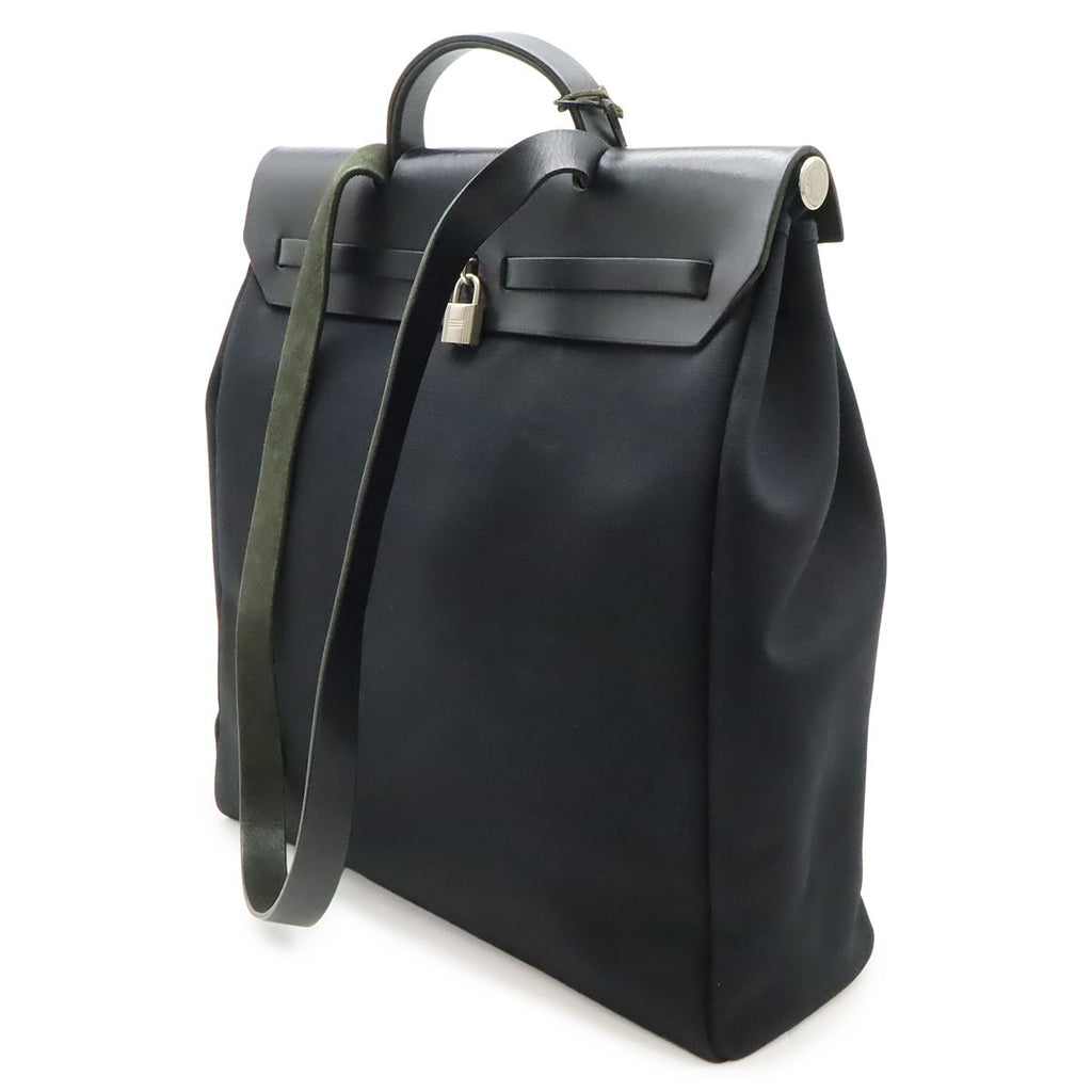 Hermes Herbag MM 2-Way Shoulder Bag Toile Officier Leather Black Silver — view 2