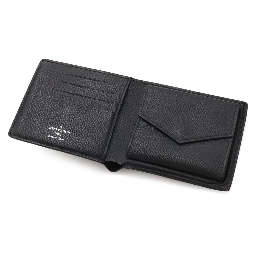 Louis Vuitton Taiga Portefeuille Marco NM Bifold Wallet Leather Noir Black — view 4
