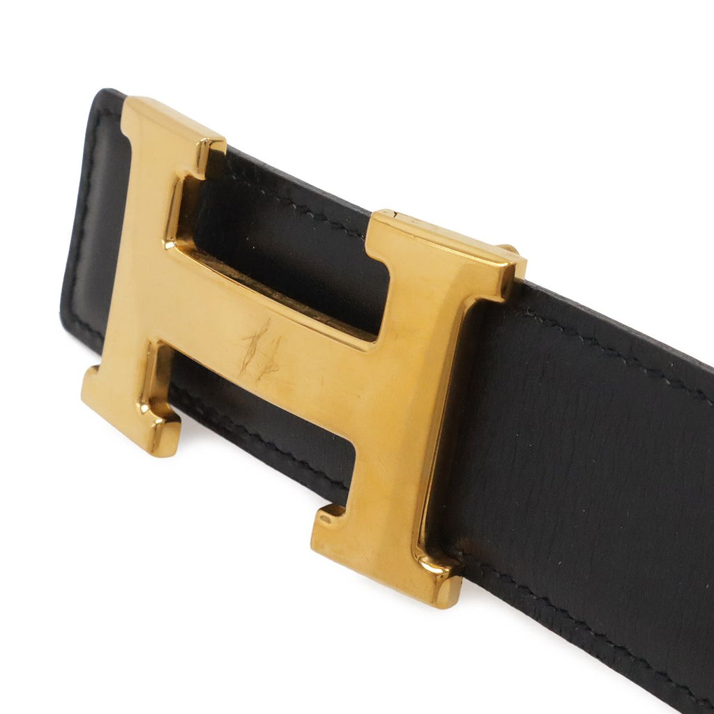Hermes Belt Buckle Reversible Leather Black Brown Gold 75 — view 3
