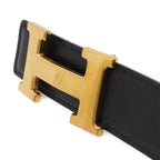 Hermes Belt Buckle Reversible Leather Black Brown Gold 75 — view 3