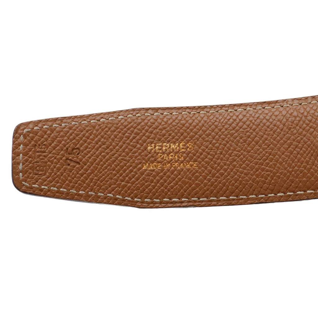 Hermes Belt Buckle Reversible Leather Black Brown Gold 75 — view 7