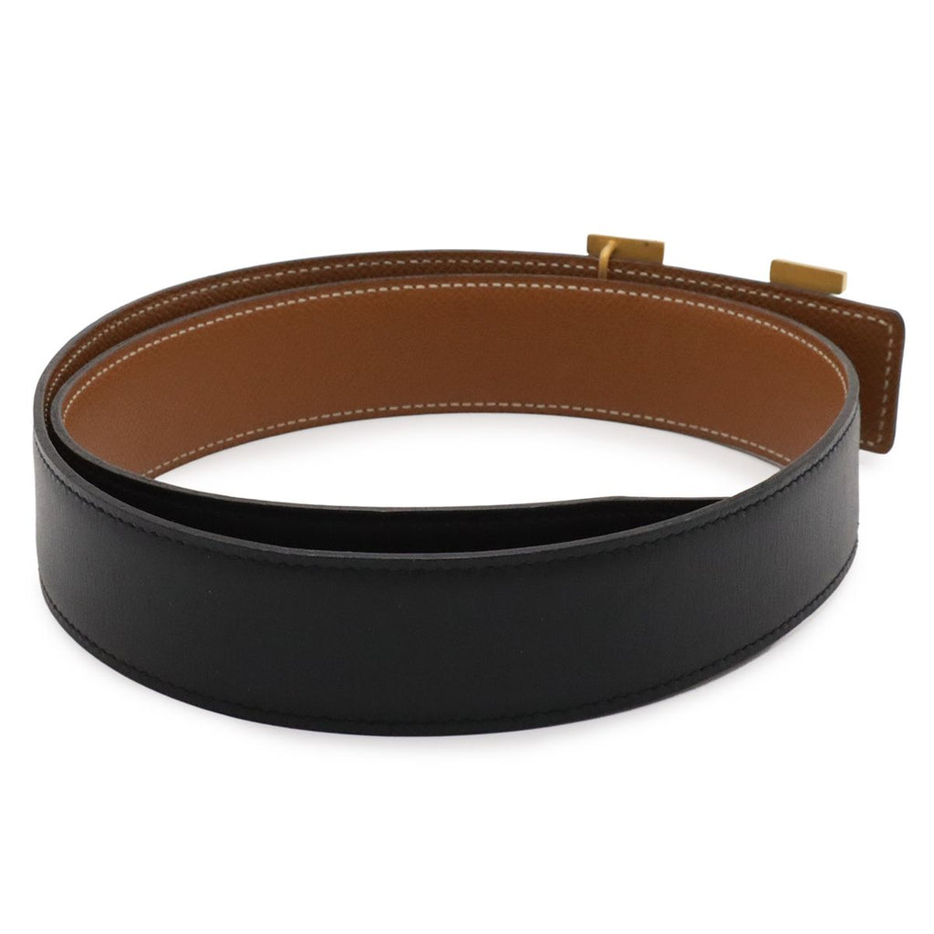 Hermes Belt Buckle Reversible Leather Black Brown Gold 75 — view 2