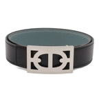 Hermes Chaine D'Ancre Reversible Belt Leather Black Blue Gray Silver 80