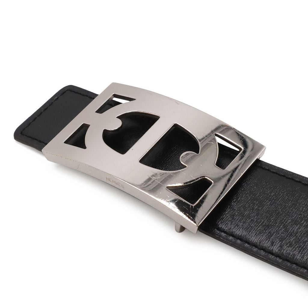 Hermes Chaine D'Ancre Reversible Belt Leather Black Blue Gray Silver 80 — view 3