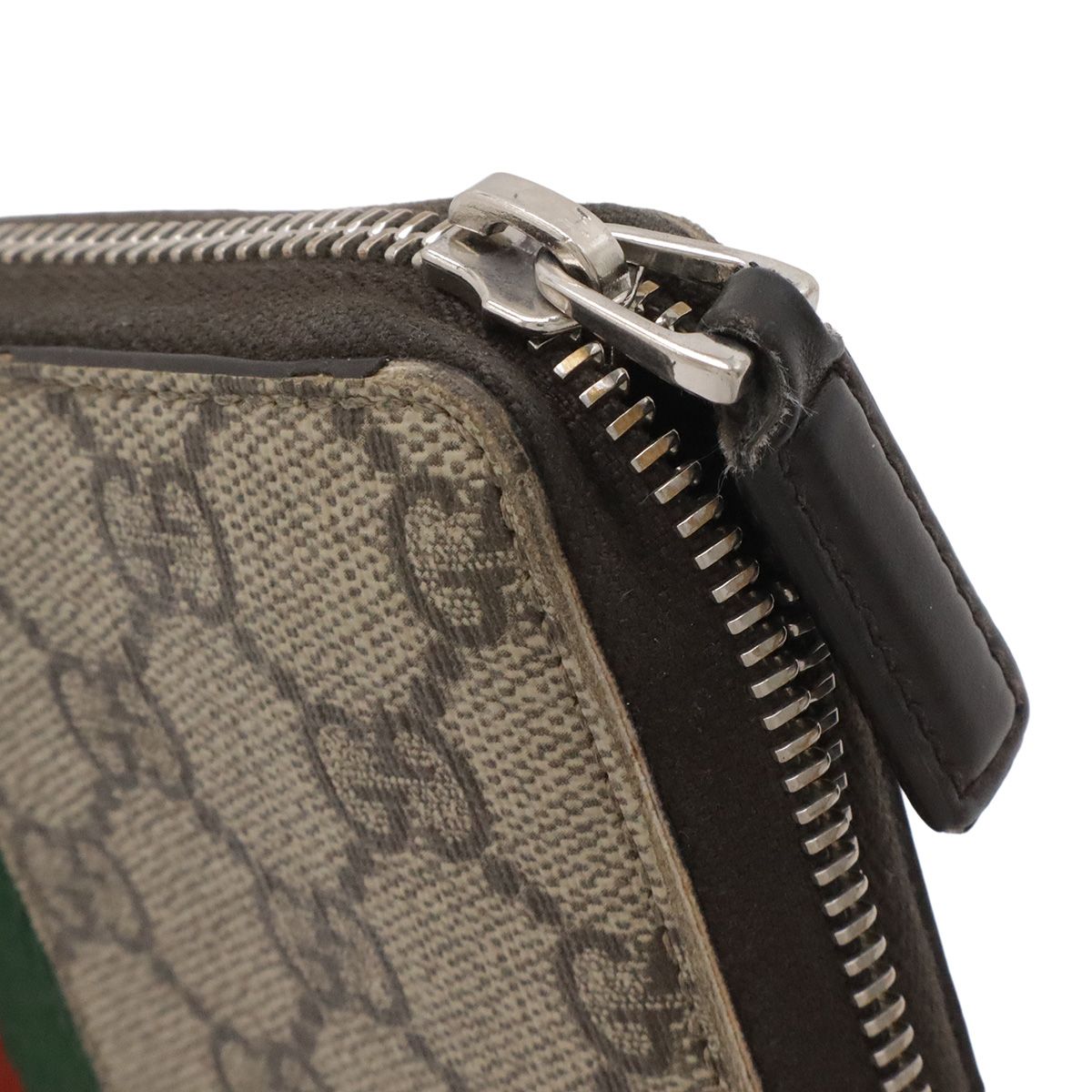 Gucci GG Supreme Sherry Line Web Zip Around Wallet Leather Khaki Beige Dark — view 4