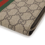 Gucci GG Supreme Sherry Line Web Zip Around Wallet Leather Khaki Beige Dark — view 3